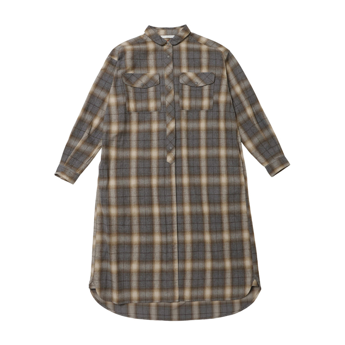 FADE PLAID CAMP SHIRT DRESS(WOMEN)