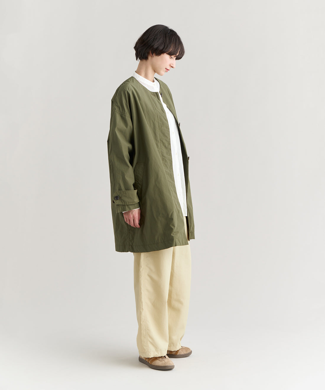 ナイロンコットンポプリン ノーカラーコート（ウィメンズ）