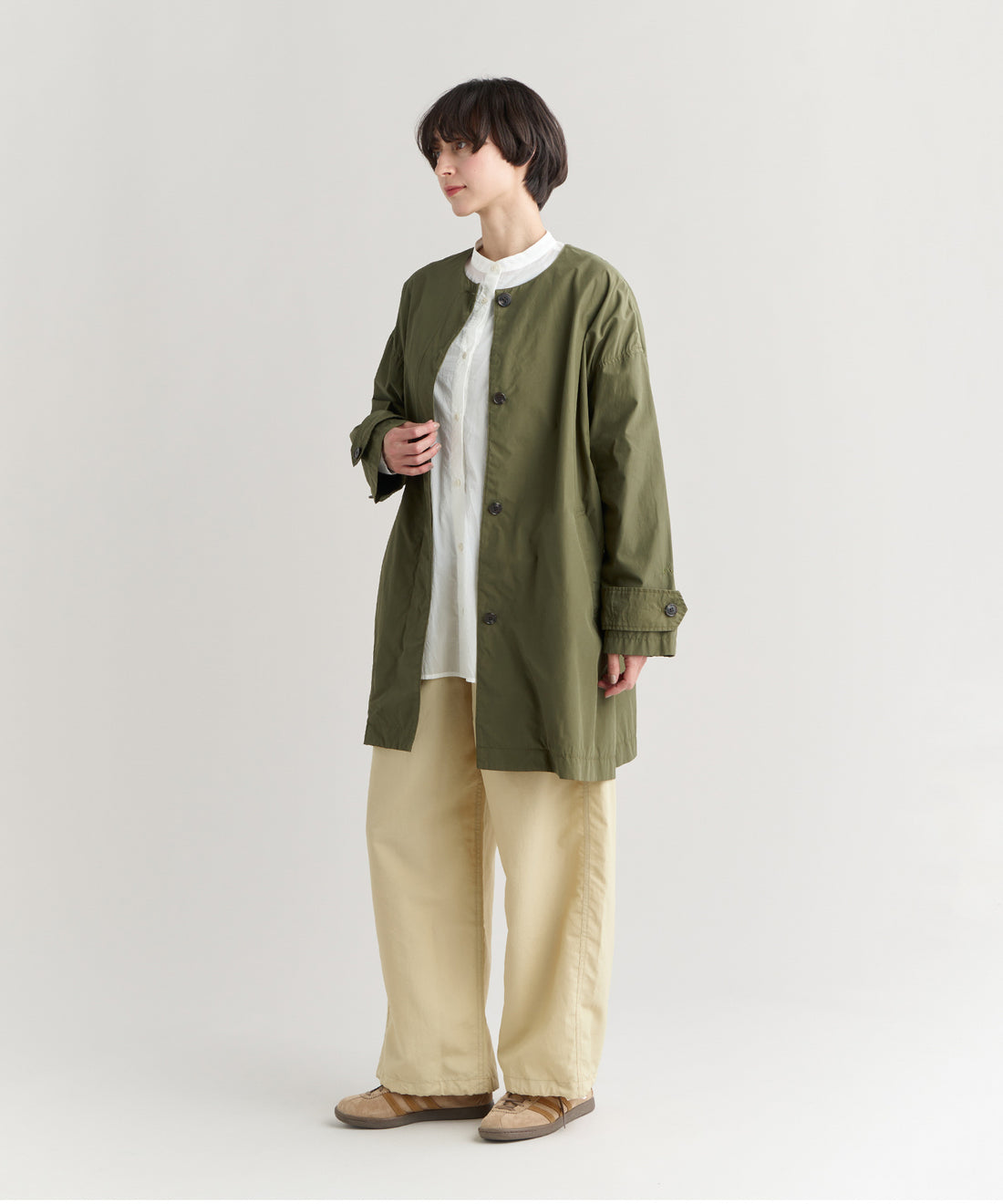 ナイロンコットンポプリン ノーカラーコート（ウィメンズ）