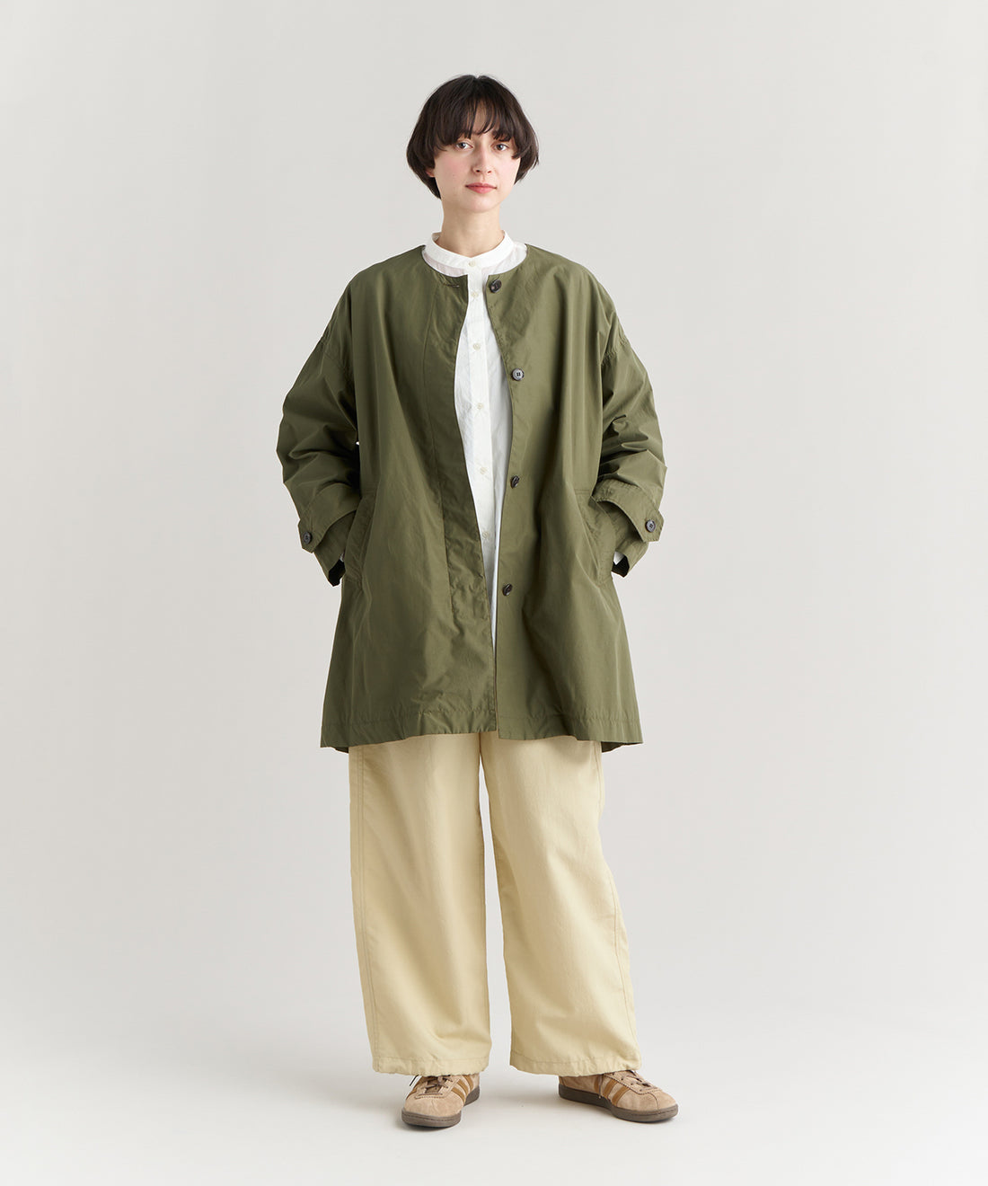 ナイロンコットンポプリン ノーカラーコート（ウィメンズ）